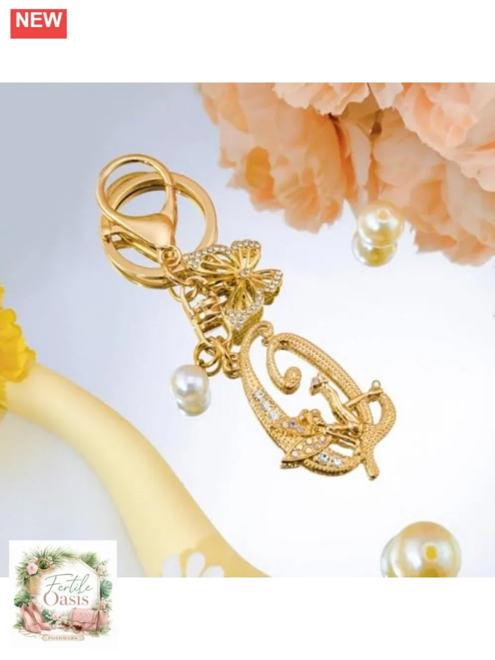 Butterfly Initial Keychain Bag Charm for Women Purse Handbag Accessory